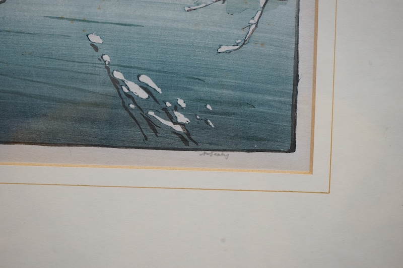 Allen W. Seaby (1867-1953), woodcut in colour, 'The little kingfisher', signed in pencil, limited edition of 100, label verso, 14.5 x 20cm. Condition - some spots of foxing